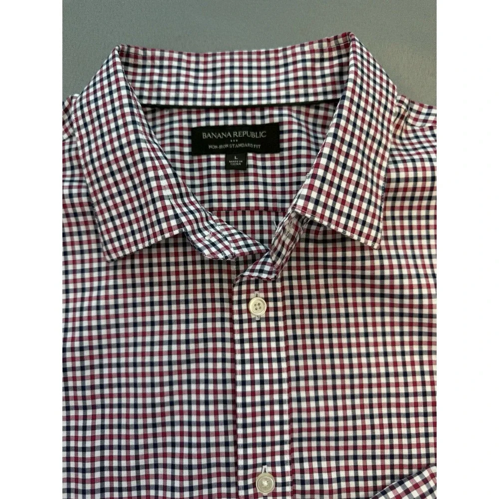 Banana Republic Button Up Shirt Tailored‎ Standard Fit Red White Blue Sz Large L